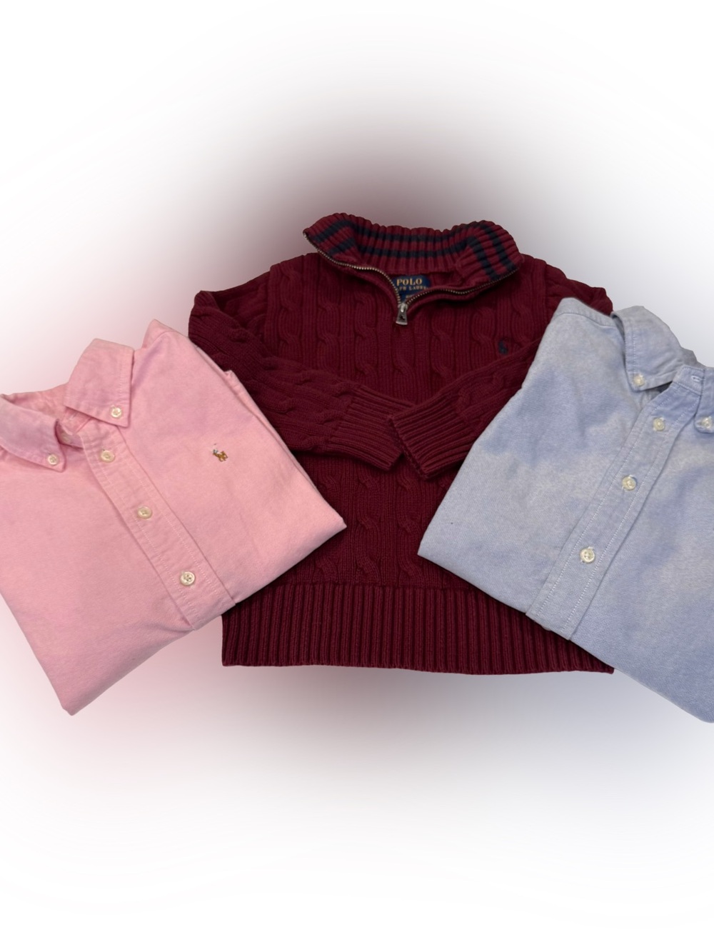 Ralph Lauren Boys 3 PCS Set 2 Oxford Shirts 1 Cable Knit 1/4 Zip Sz 4/4T